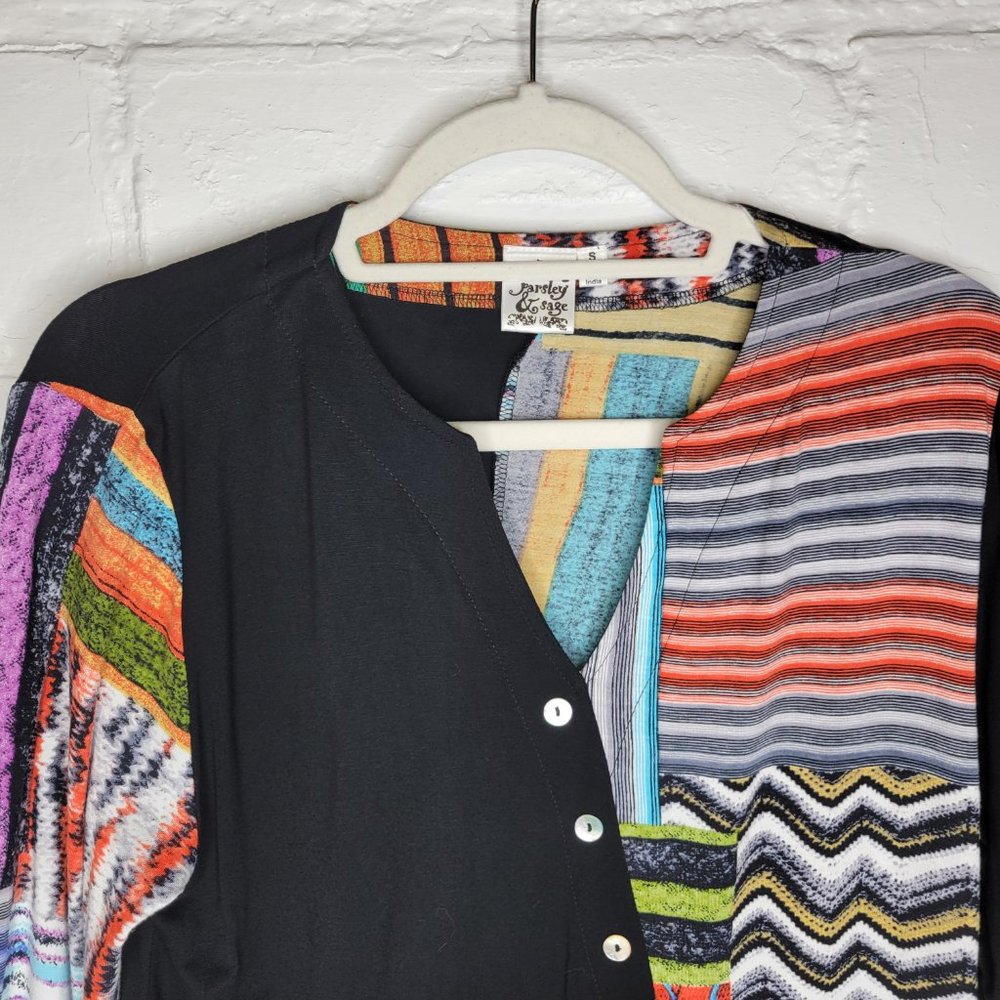 Parsley & Sage Women's Small Tunic Shirt Top Black Orange Patchwork - Picture 3 of 5